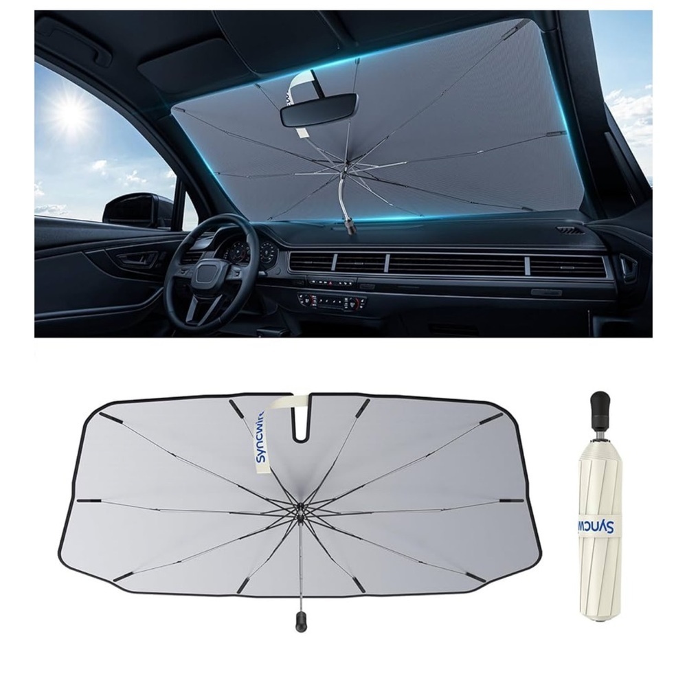 White Syncwire Car Windshield Sunshade Umbrella - Picture 7 of 8